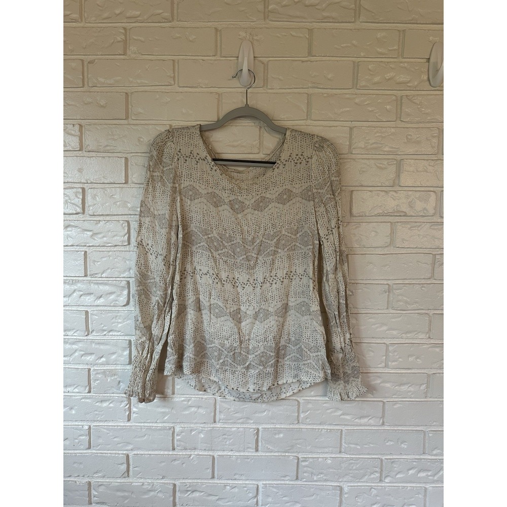 Les Amis Women's Peasant Style, Tan Top, Size S Long Sleeve Smocked Cuff